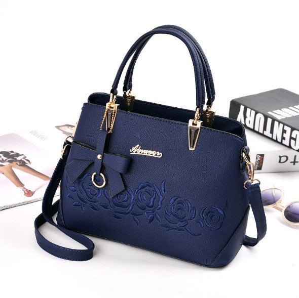 Embroidered rose tote shoulder bag