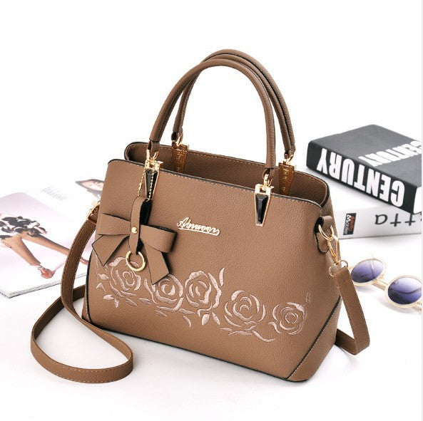 Embroidered rose tote shoulder bag