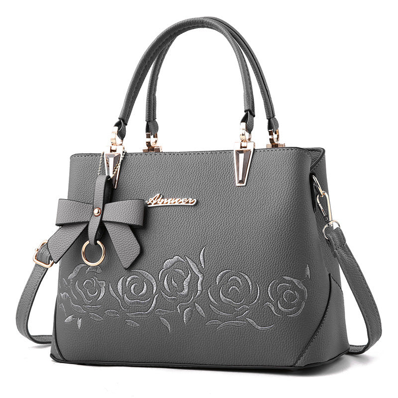 Embroidered rose tote shoulder bag