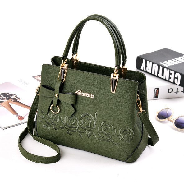 Embroidered rose tote shoulder bag